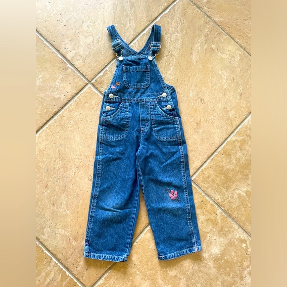 Vintage Girls Genuine Kids Oshkosh Denim Overalls with Embroidered Flowers - Picture 2 of 11